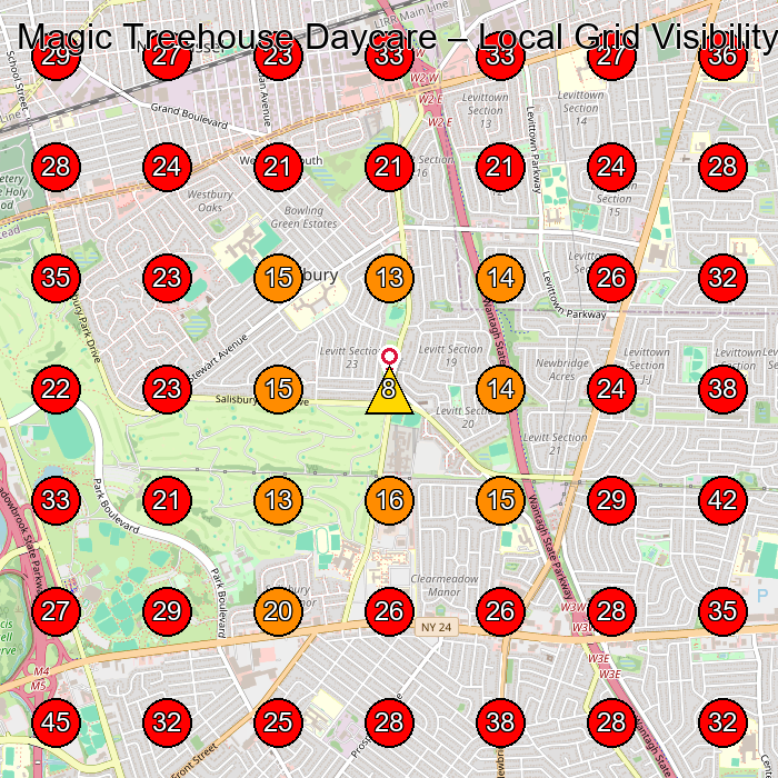 Magic Treehouse Daycare GeoGrid visibility map for Day Care Center in Westbury
